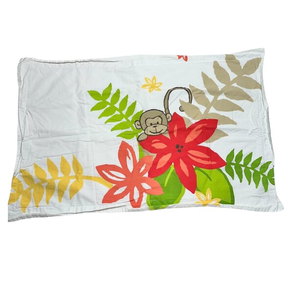 Standard Pillow Sham With Jungle Monkey and Floral Print 100% Cotton - Picture 1 of 5